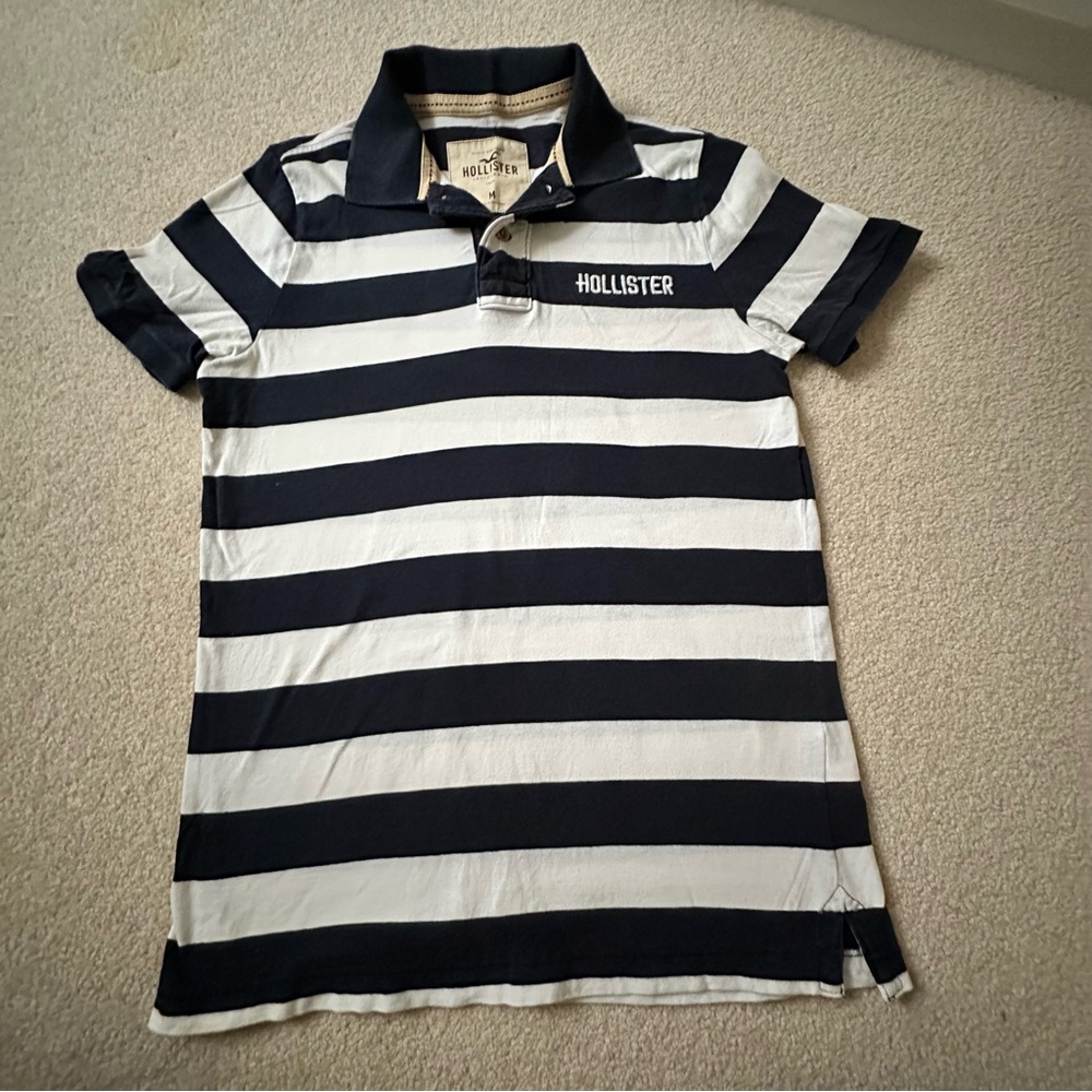 Hollister Navy & White Striped Polo
